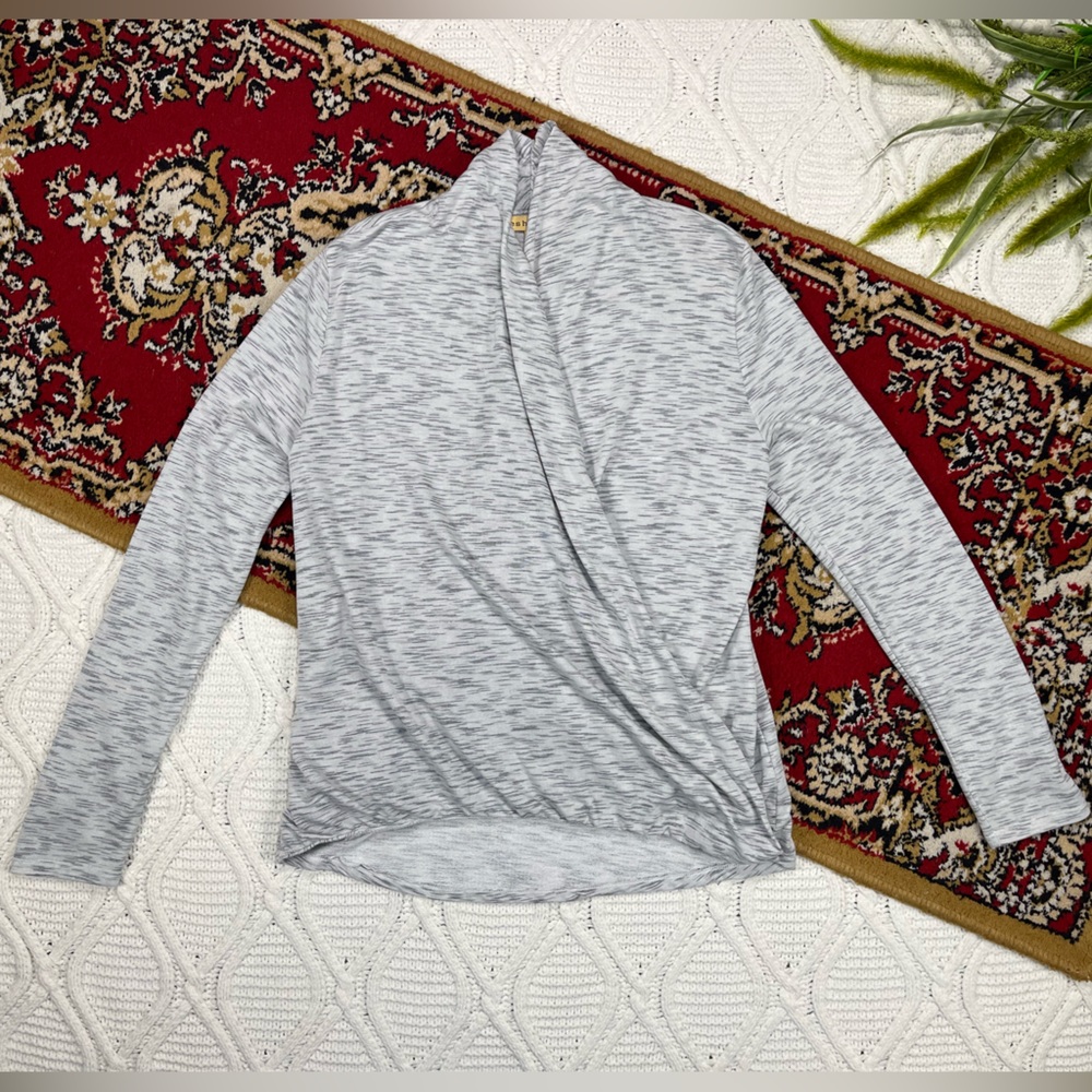 Mesh + Lace Long Sleeve Wrap Women's Shirt‎ Top Space Dye Gray Size M